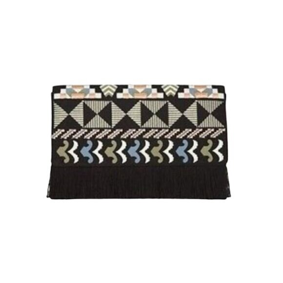 Stella & Dot Taj Clutch, Embroidered Aztec Pattern, Magnetic Snap Closure Purse - Picture 1 of 11